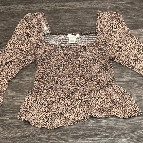 None Tops - Leopard Print Smocked Women's Top
